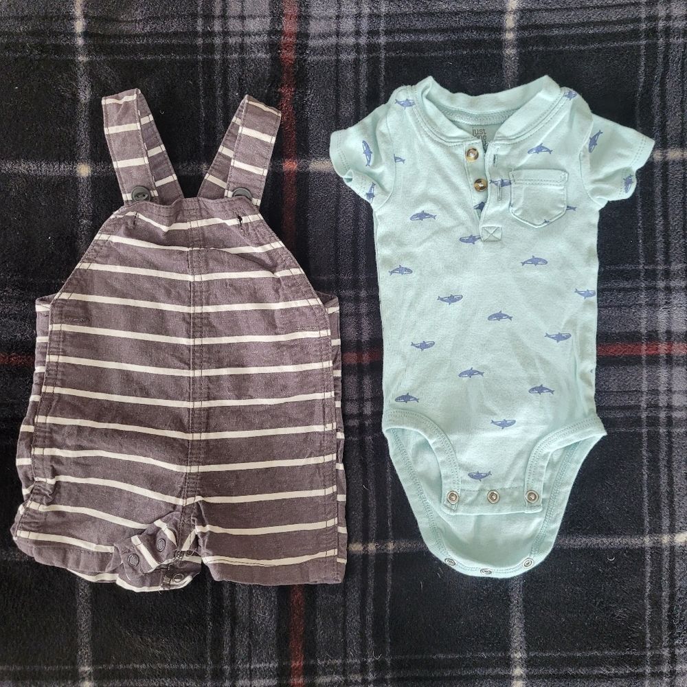 Carters size 3 months short sleeve onesie and shorts overall 2 piece outfit